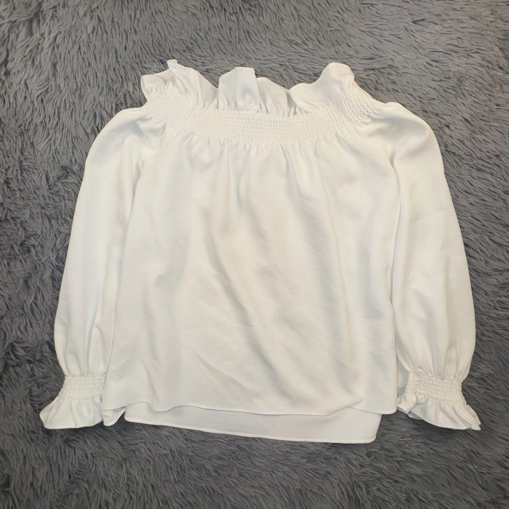 Tuckernuck Top‎ Women's S Marguerite Smocked Off Shoulder Ruffle Blouse White - Picture 12 of 14